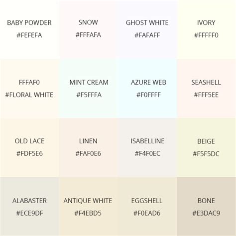 99 Shades of White Color With Names, HEX, RGB, & CMYK (2024)