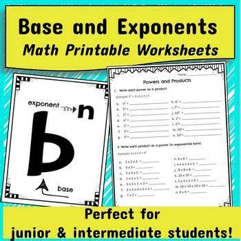 Base and Exponents Math Printable Worksheets by Magasin de Mme Strassler