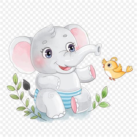 Cute Baby Elephant Hd Transparent, Cartoon Cute Baby Elephant And Bird ...