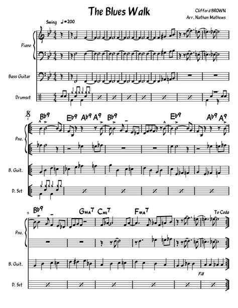 The Blues Walk for Jazz Trio Sheet music for Piano, Bass guitar, Drum ...