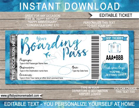 Printable Plane Ticket Gift