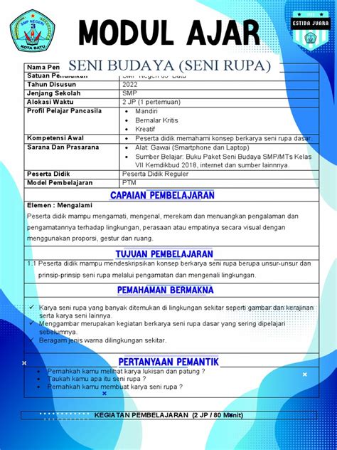 Modul Ajar Seni Rupa Kelas 7 (Seni Rupa Dasar) | PDF