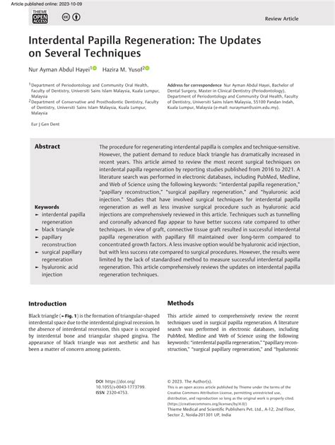 (PDF) Interdental Papilla Regeneration: The Updates on Several Techniques