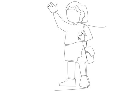 Premium Vector | A girl waving her hand return from school line art