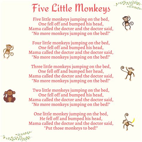 Five Little Monkeys Printable Lyrics, Origins, and Video