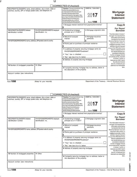 Form 1098 Mortgage Interest Statement, Payer Copy B