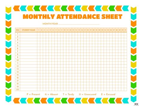 Attendance Sheets - 52 FREE Printables | Printabulls