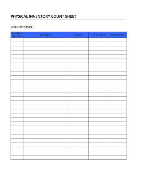 Physical Inventory Count Sheet Template