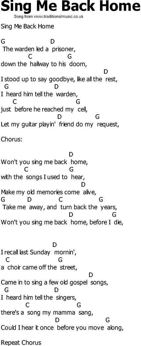 Old Country song lyrics with chords - Sing Me Back Home