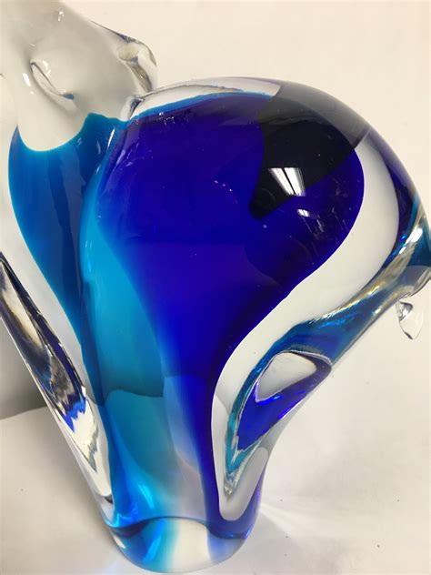 Murano Blue Glass Elephant Figurine, Made in Italy, Hand Blown Glass