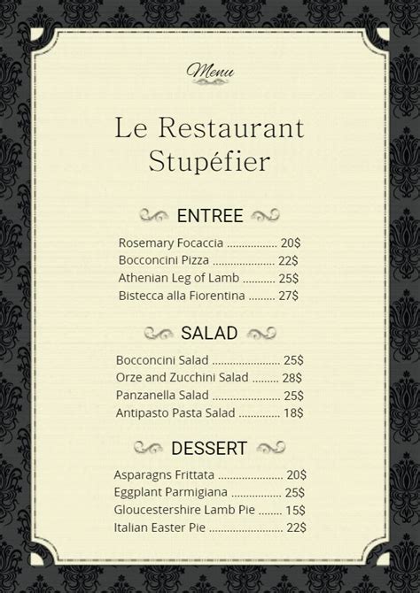 Copy of French Menu Card Template | French restaurant menu, Resturant ...