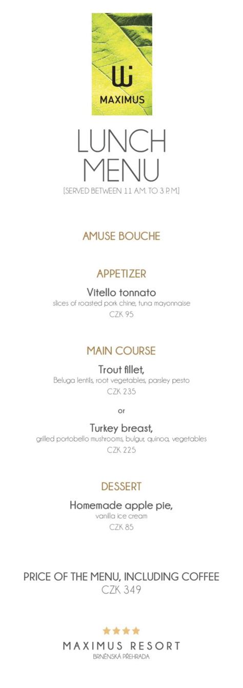 LUNCH MENU IN HOTEL RESTAURANT - Hotel Brno Maximus Resort