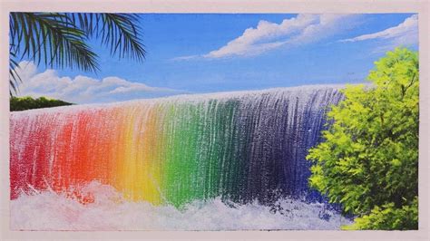 How to paint Scenery of Rainbow Waterfall with Acrylic Colour | Easy to ...