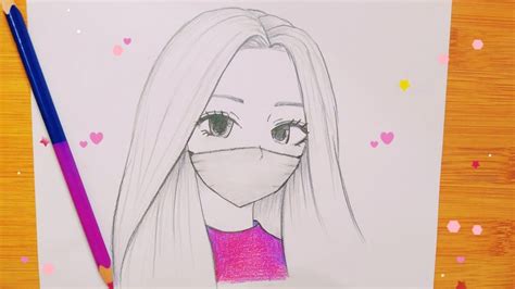 رسم سهل | تعليم رسم بنت انمي كيوت ترتدي كمامة بطريقة سهلة جدا للمبتدئين ...