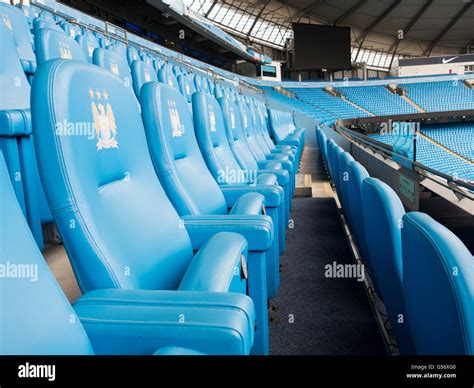 Seats inside Etihad Stadium Manchester CIty Football Club UK Stock ...