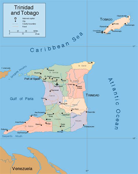 Large detailed political map of Trinidad and Tobago with roads and ...