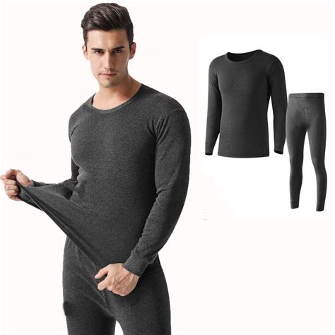 Set of 2 Men Warm Thermal Underwear Set Ultra Soft Long Johns Fleece ...