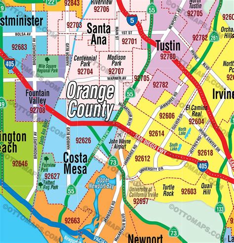 Orange County Zip Code Map (cities colorized) – Otto Maps