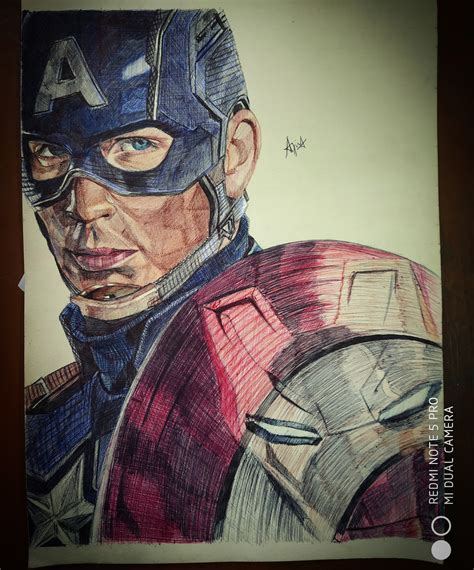 Made this Captain America drawing using ballpoint pens : r/Avengers