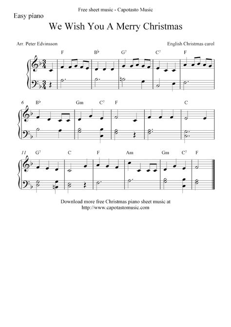 Free Christmas sheet music for easy piano, We Wish You A Merry Christmas