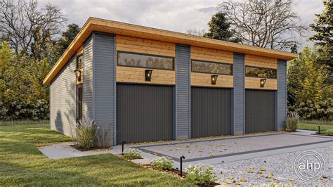 3 Car Modern Style Garage Plan with Metal and Cedar siding | Hartley ...