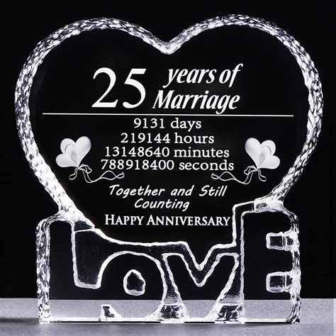 YWHL 25 Year Marriage 25th Wedding Anniversary Crystal Paperweight ...