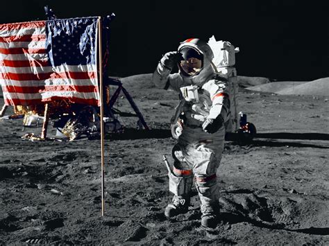 Astronaut On Moon By The American Flag