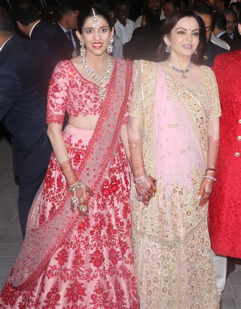 Shloka Ambani in a Floral Designer Bridal Lehenga at Isha Ambani's ...