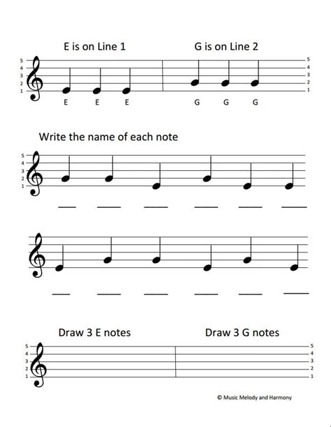 Treble Clef Notes E & G Worksheet - Etsy