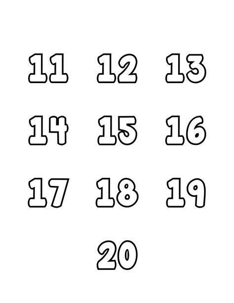 Free Printable Tracing Numbers: Bubble Numbers Set 11 to 20