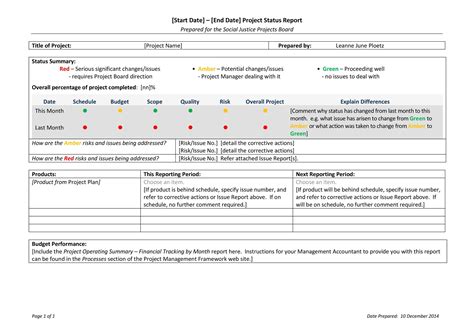 Project Management Weekly Status Report Template