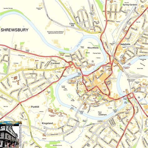 Shrewsbury Offline Street Map, including River Severn, Castlefields ...