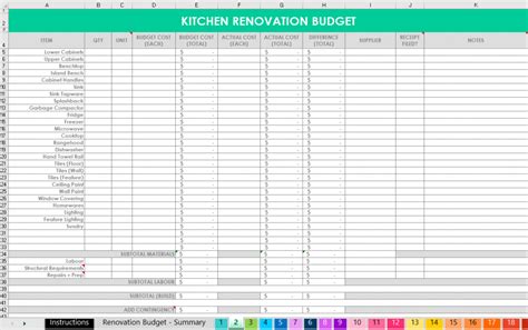 Home Renovation Template Excel Free - Printable Word Searches