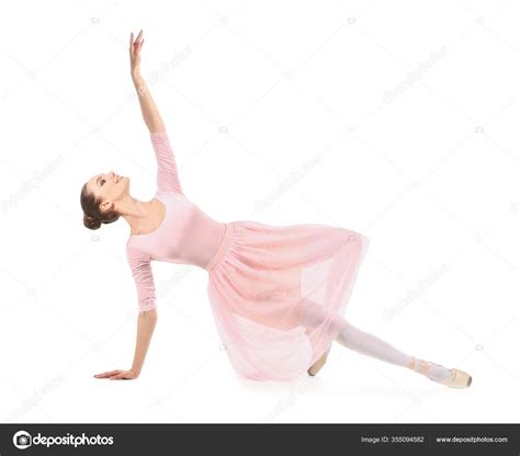 Beautiful Young Ballerina White Background Stock Photo by ©serezniy ...