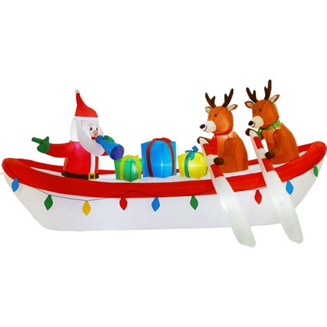 Holiday Time Airflowz? 10 ft. Inflatable Row Boat Santa with Reindeer ...