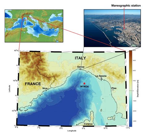 Map of the Ligurian Sea with the position of W1M3A observation system ...