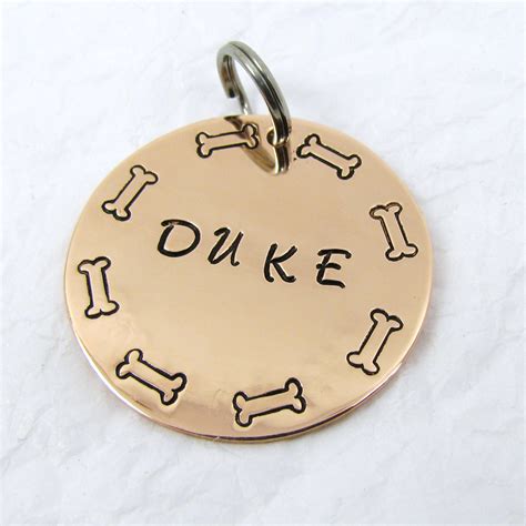 Copper Dog Collar Tag Dog Name & Owner Number Lost Dog ID