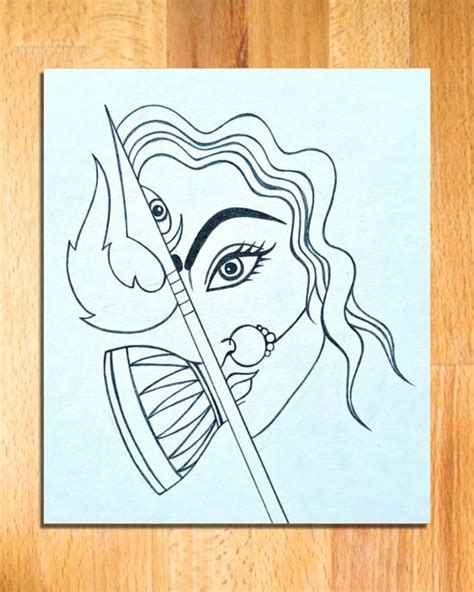 Half Durga Half Trishul Drawing Step by Step | Goddess Durga Thakur ...