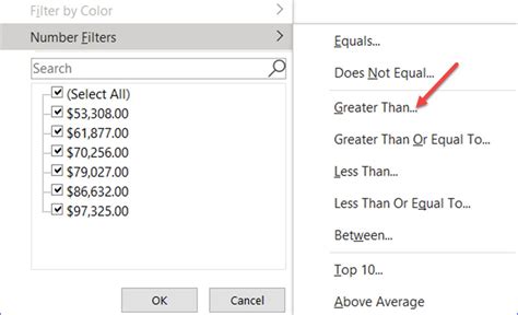 How to Filter a Data Range to Have Values Great than a Number - ExcelNotes