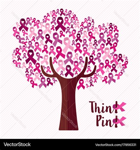 Breast cancer awareness month pink ribbon tree art