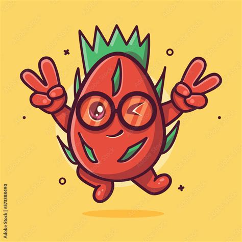 cute dragon fruit character mascot with peace sign hand gesture ...