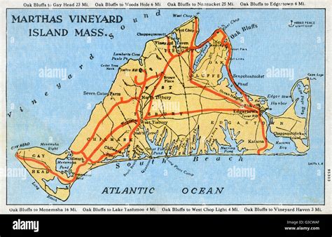 Map of Martha's Vineyard, Massachusetts, USA. Date: 1923 Stock Photo ...