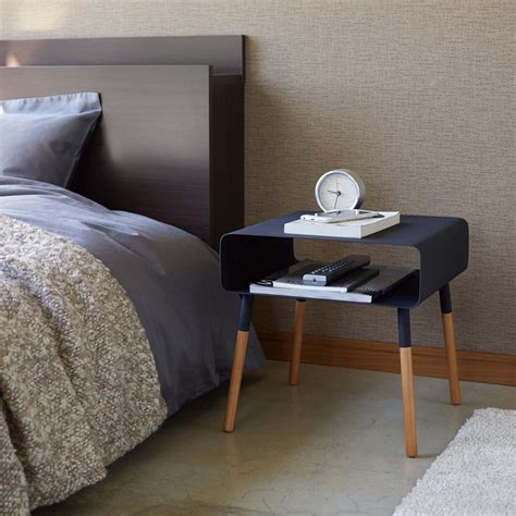 Yamazaki Home Black Steel & Wood Low Bedside Table | Bespoke Post | Low ...