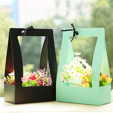 Vintage Flower Bucket Waterproof Floral Wraps Paper Box With Handle ...