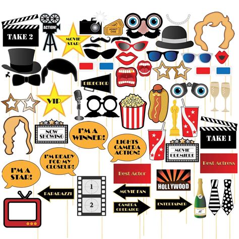 Movie Night Photo-Booth Props â€“ 60-Pack Hollywood Party Selfie Photo ...