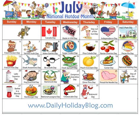 Holidays and Events: Free July Holidays calendar to upload!