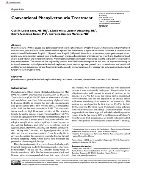 (PDF) Conventional Phenylketonuria Treatment