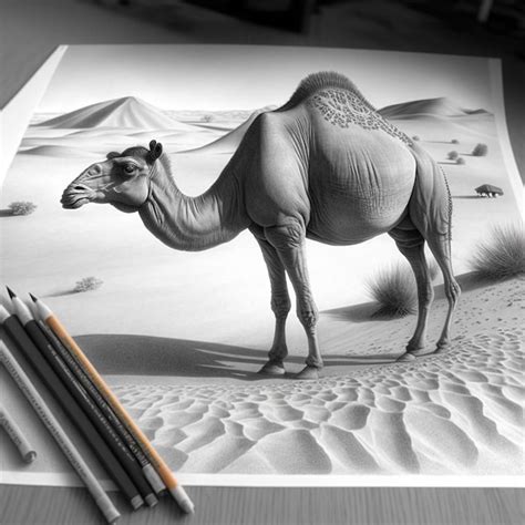 Premium AI Image | Pencil drawing camel desert background image Ai ...