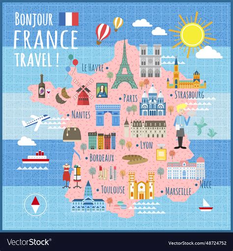 France travel map Royalty Free Vector Image - VectorStock