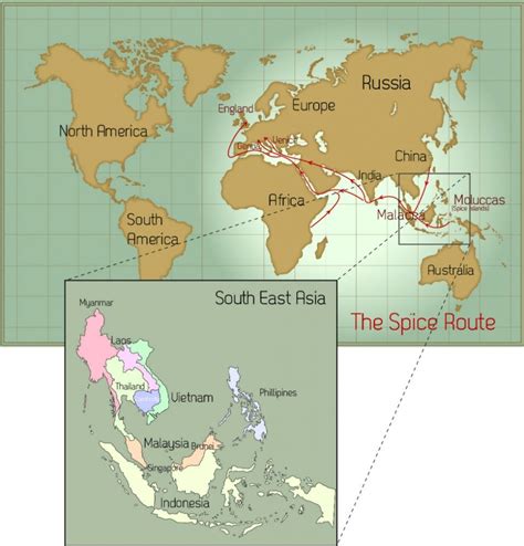 The Ancient Spice Trade Route From Asia to Europe 1500s to 1700s Map